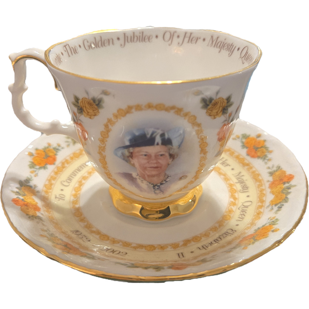 Royal Albert Queen Elizabeth II Golden Jubilee 2002 Tea Cup and Saucer Set